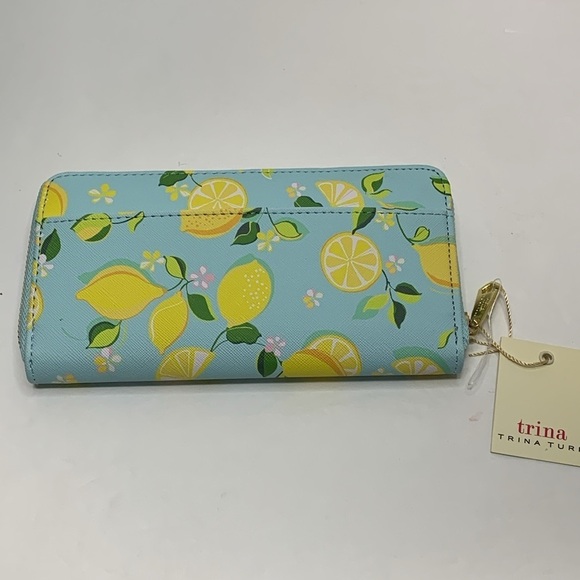 Trina Turk Handbags - Trina Trina Vegan Faux Leather Wallet Zip Around Yellow Lemon Print NWT
